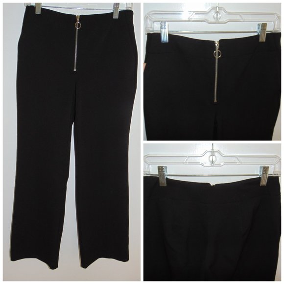 Women's H&M Woven Black Metal Zipper 70's Retro Straight Leg Pants Slacks 8 - Picture 1 of 8